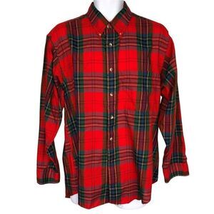 Vintage 90s Mens L Shirt Red Green Plaid Long Sleeve Button Down Grunge